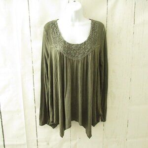Knox Rose Top M Medium Green Long Sleeve Crochet Boho Peasant